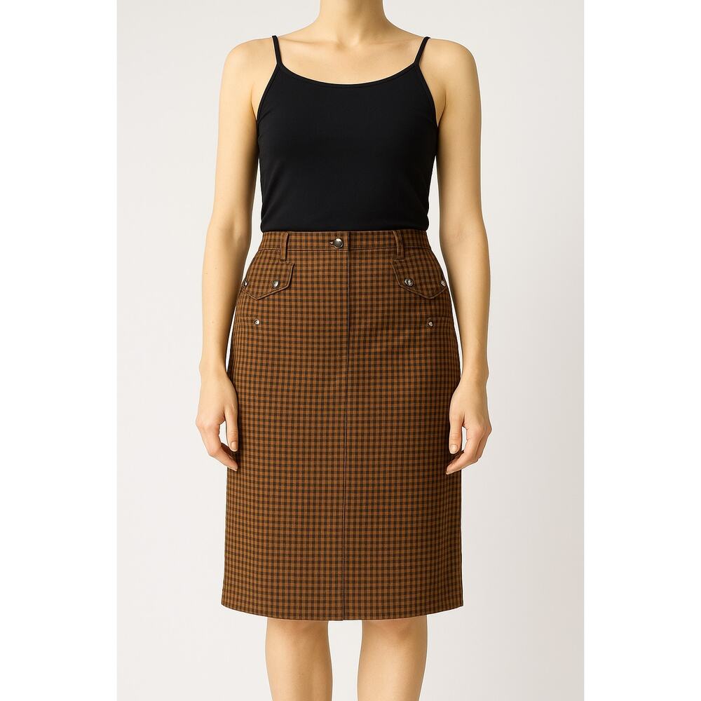 1990s J.J. Fargo Brown Check Skirt with Front Pockets medium